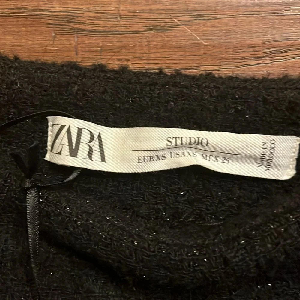Zara Textured Black Midi Limited Edition Fringe Tweed Skirt Size XS